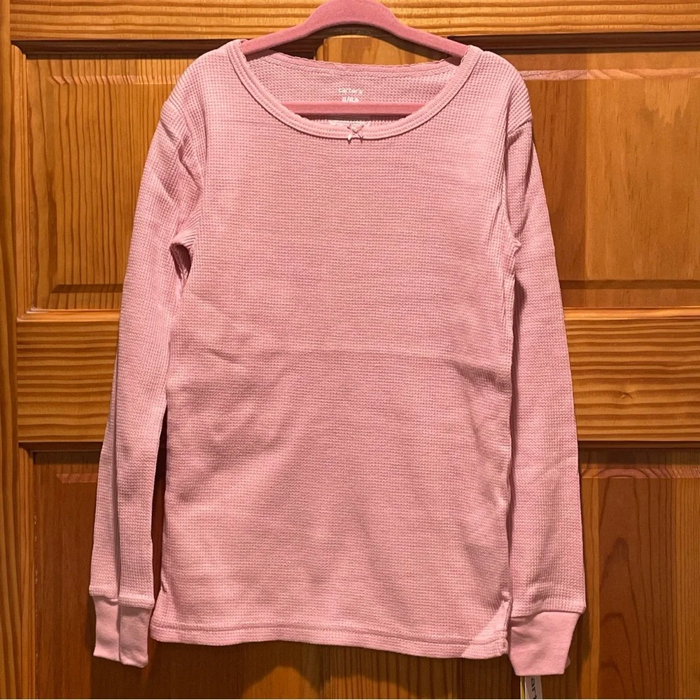 Carter’s Girls Size 8 or 8A Long Sleeve Top Solid Pink Small Waffle Knit NWT